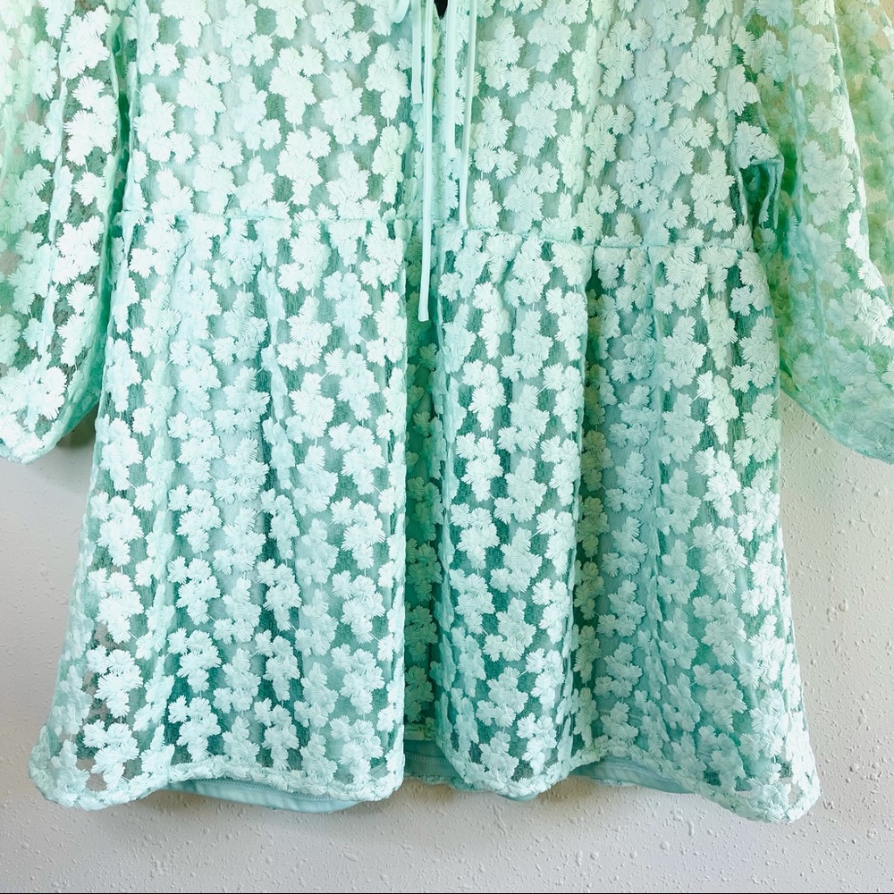 Marc NY Andrew Marc Lace 3/4 Sleeve Mint Tunic Size XS NWT - Picture 2 of 9